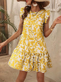 Eva | Sleeveless Yellow Dress with Flutter Sleeves and Ruffle Hem