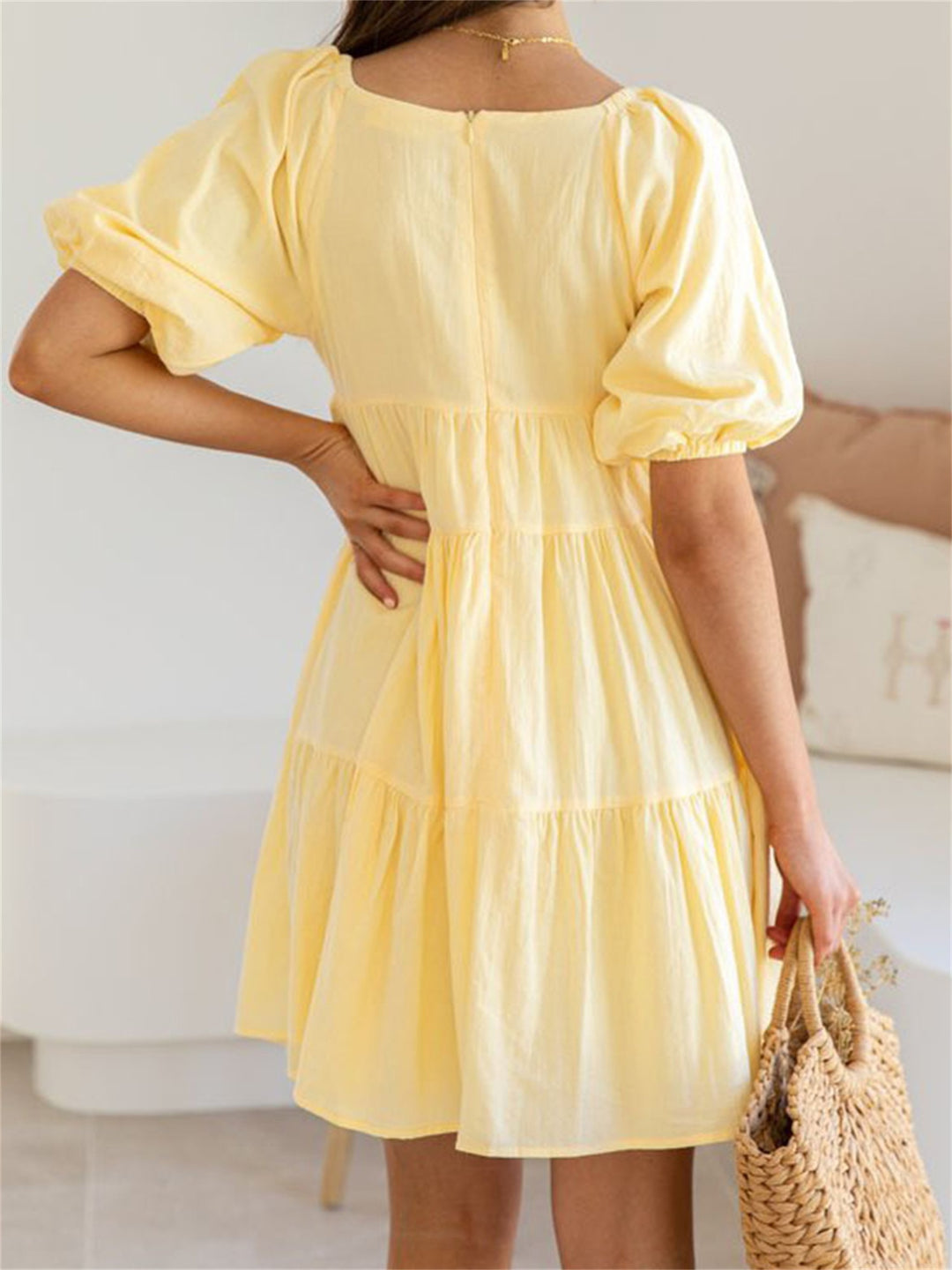 Kaia | Effortless V-Neck Tiered Yellow Dress