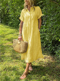 Madelyn | Striped Short Sleeve Button Front Yellow Dress