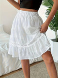 Emily | Chic Lace Trim Tiered White Skirt