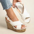 Gracie | Chic Cross Strap Wedge White Platform Sandals