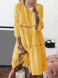 Elise | Elegant Eyelet Embroidered Three Quarter Sleeve Yellow Dress