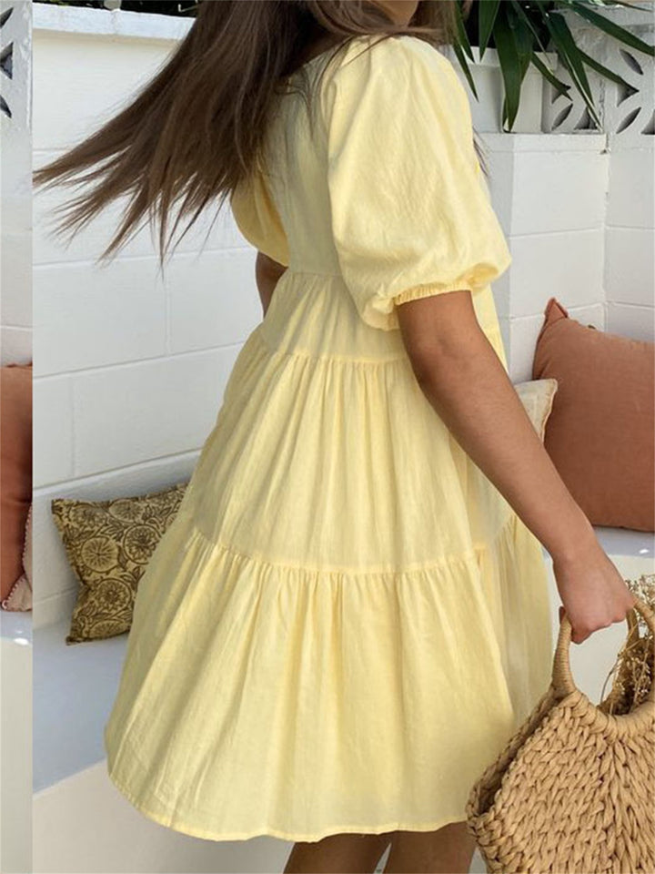 Kaia | Effortless V-Neck Tiered Yellow Dress