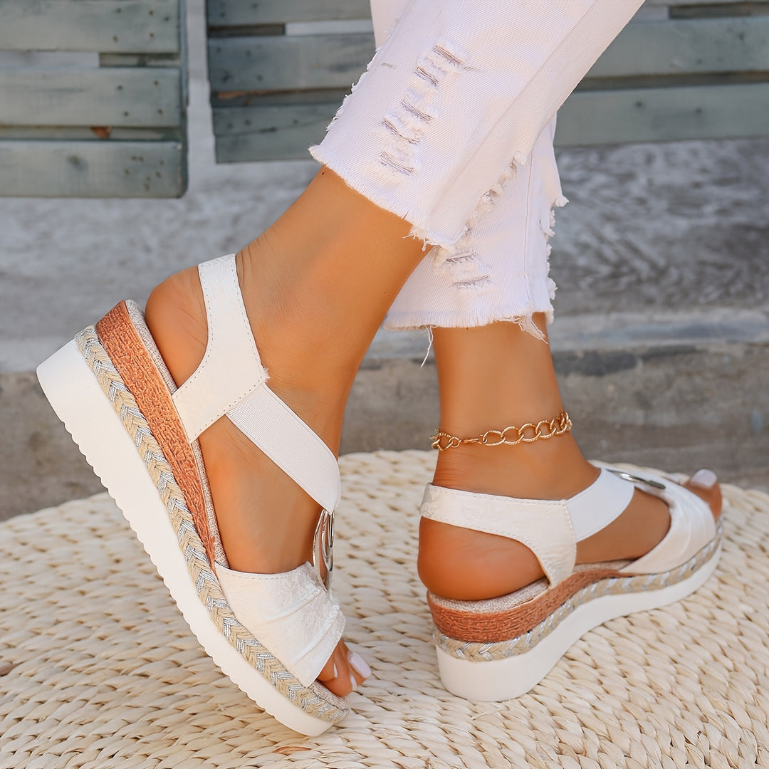 Annabelle | Chic Ring Detail White Platform Sandals