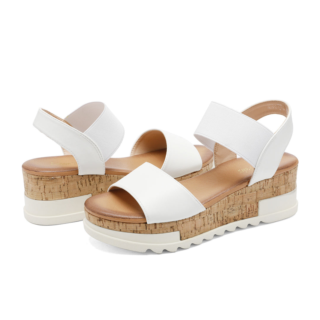 Thea | Sleek Elastic Strap White Platform Sandals