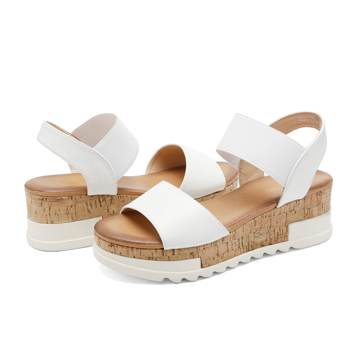 Thea | Sleek Elastic Strap White Platform Sandals
