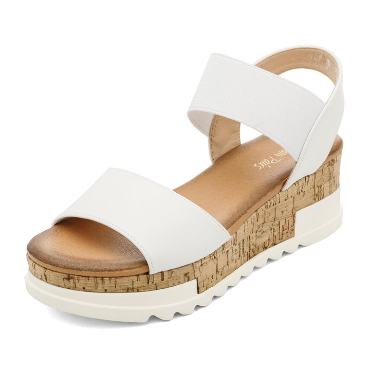 Thea | Sleek Elastic Strap White Platform Sandals