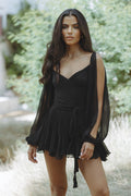 Ottoline | Elegant Wrap V-Neck Sheer Sleeve Black Mini Dress