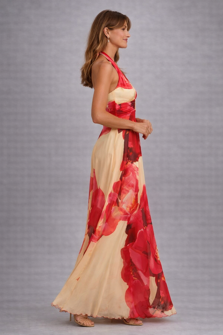 Valentina | Red Floral Cocktail Maxi Dress