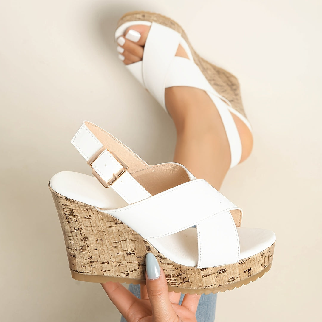 Gracie | Chic Cross Strap Wedge White Platform Sandals