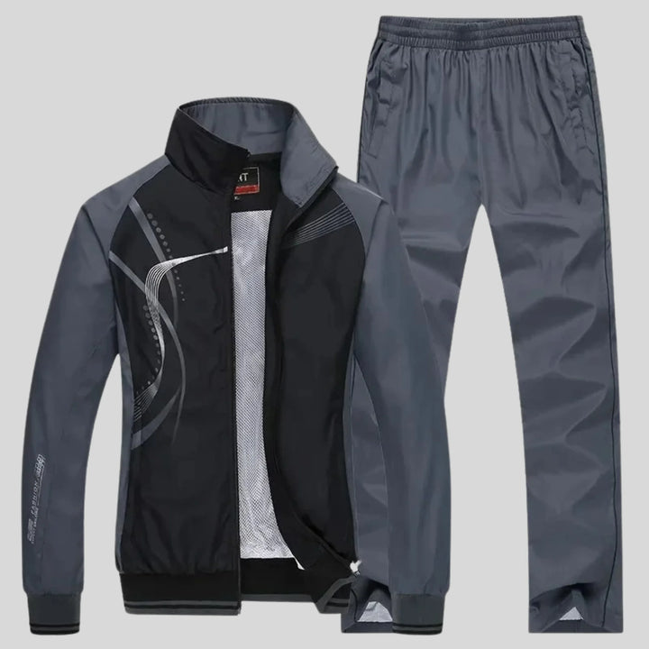 Black Men's Tracksuit Set with Athletic Design - Front Zipped