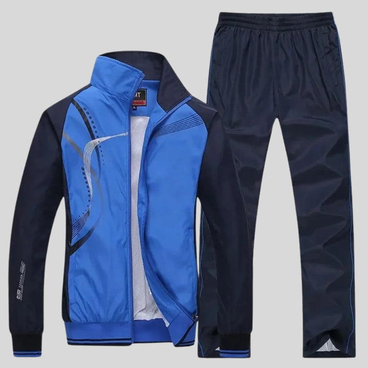Blue Men's Tracksuit Set with Athletic Design - Front Open Jacket