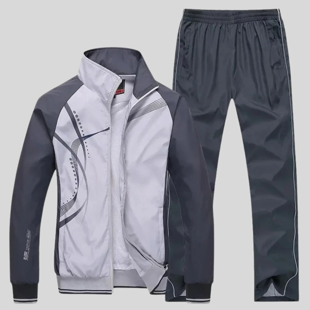 Light Gray Men's Tracksuit Set with Athletic Design - Side Pose