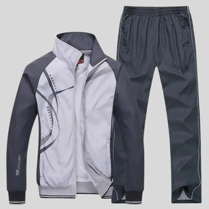 Light Gray Men's Tracksuit Set with Athletic Design - Side Pose
