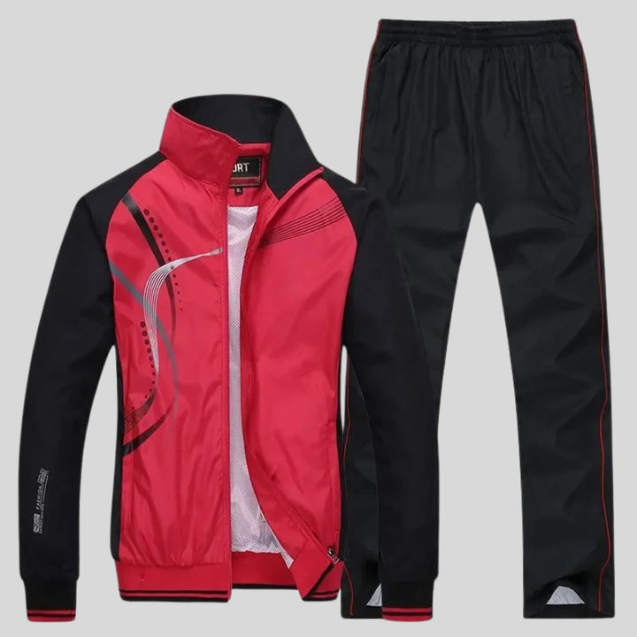 Red Men's Tracksuit Set with Athletic Design - Studio Display
