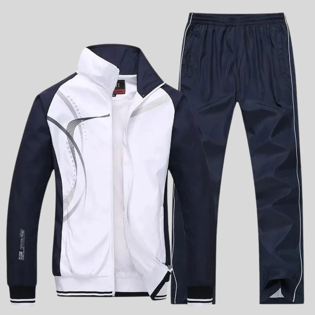 White Men's Tracksuit Set with Athletic Design - Front Full