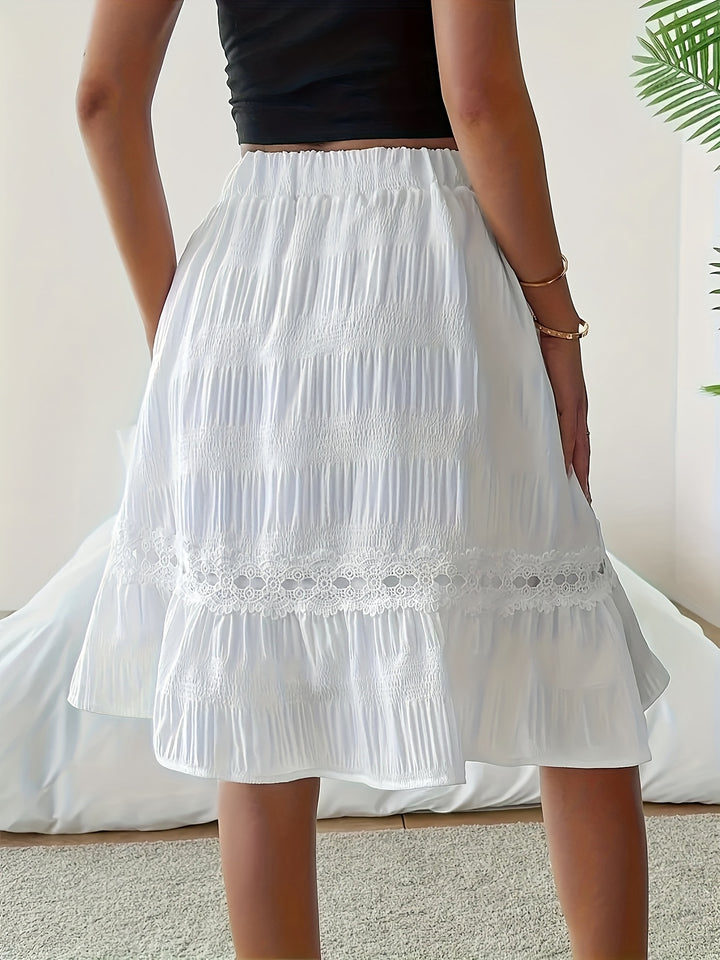 Emily | Chic Lace Trim Tiered White Skirt