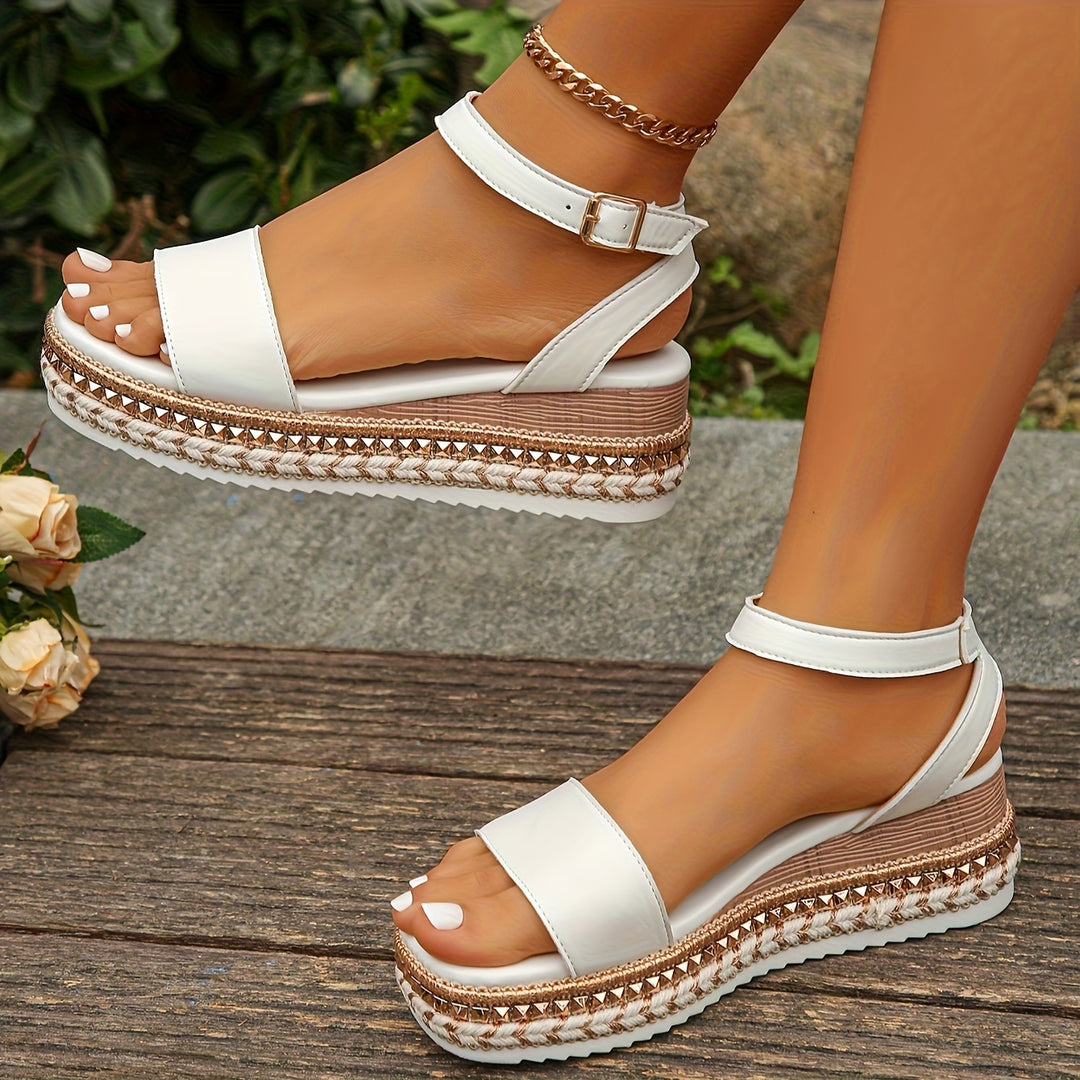 Lucy | Stylish Buckle Strap White Platform Sandals