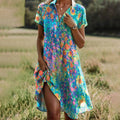 Women's Boho Summer Maxi Dress — Liana Button-Front Floral