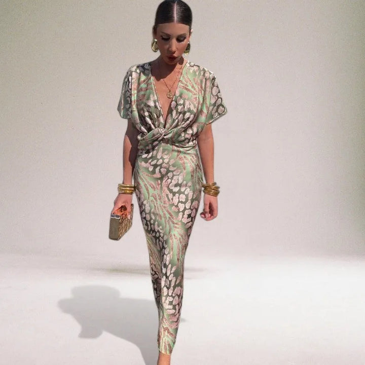 Alba | Elegant Wedding Guest Wrap Maxi Dress With V-Neck