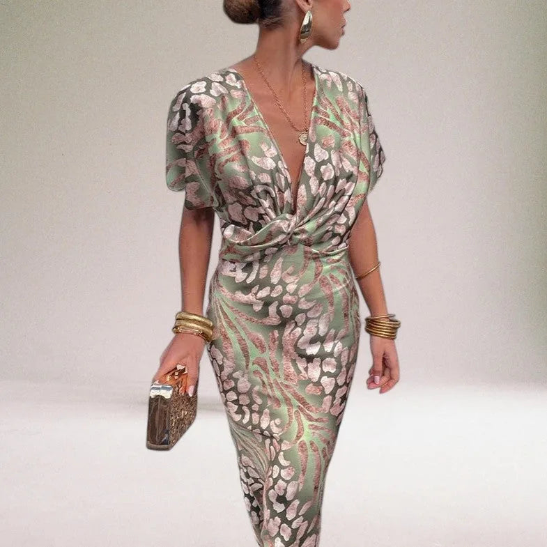 Alba | Elegant Wedding Guest Wrap Maxi Dress With V-Neck