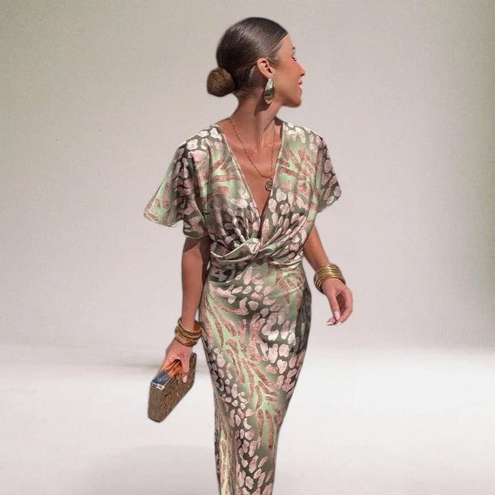 Alba | Elegant Wedding Guest Wrap Maxi Dress With V-Neck
