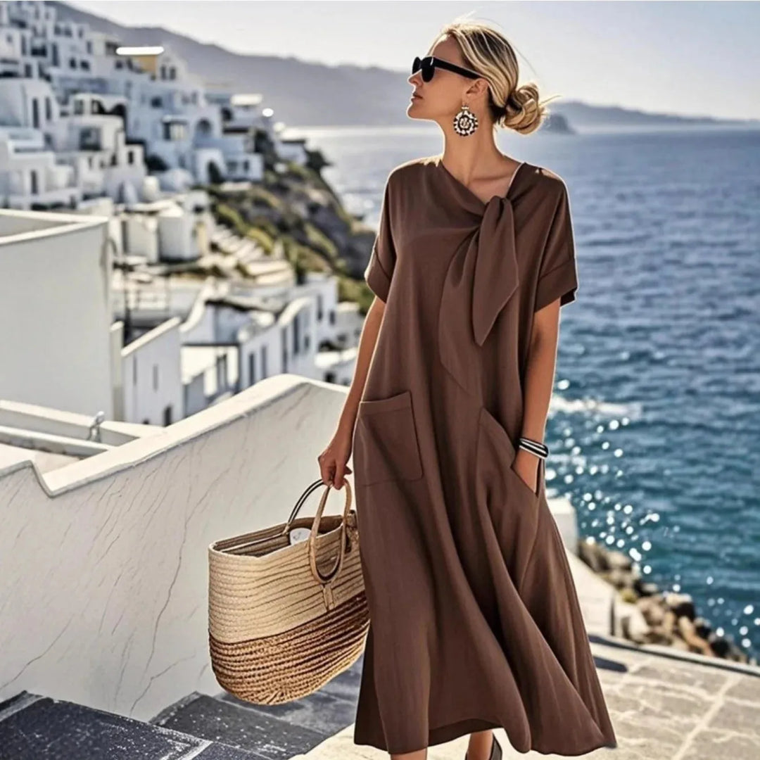 Willow | Elegant Bow Accent Short Sleeve Maxi Dress