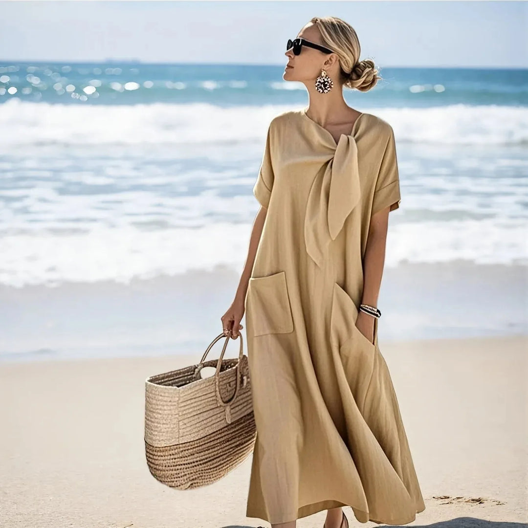Katherine | Elegant Bow Tie Short Sleeve Midaxi Dress