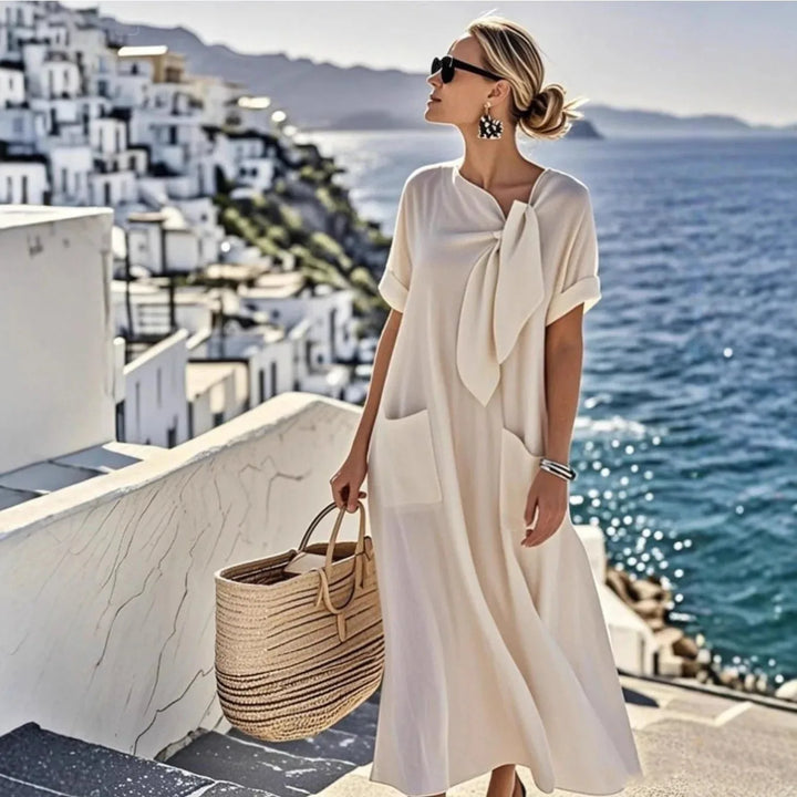 Katherine | Elegant Bow Tie Short Sleeve Midaxi Dress