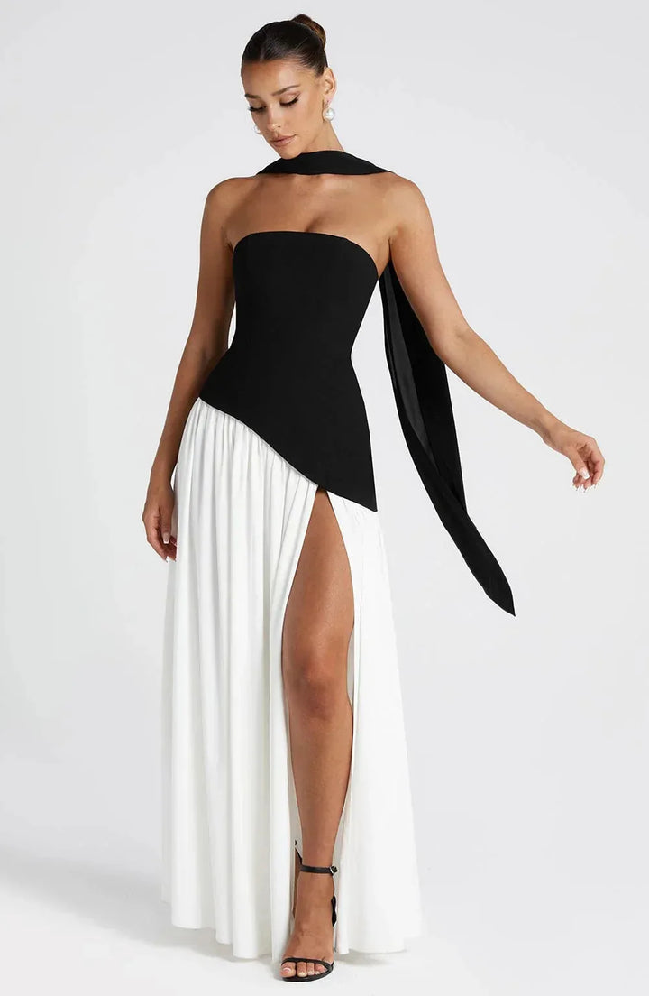 Eloise | Elegant Bustier Dress with Lace-Up Back and High Slit