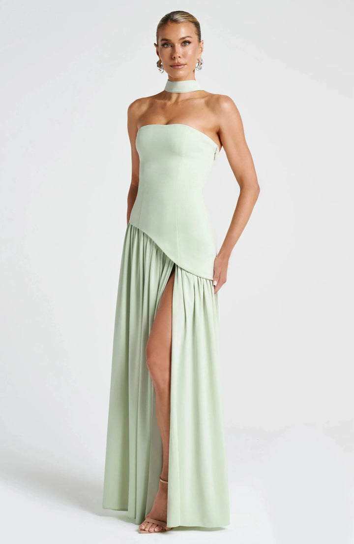 Eloise | Elegant Bustier Dress with Lace-Up Back and High Slit