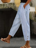 Women's Striped Linen Pants — India Wide-Leg High-Waisted