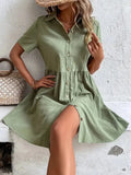 Women's Button-Front Shirt Dress — Honor Lapel Short Sleeve