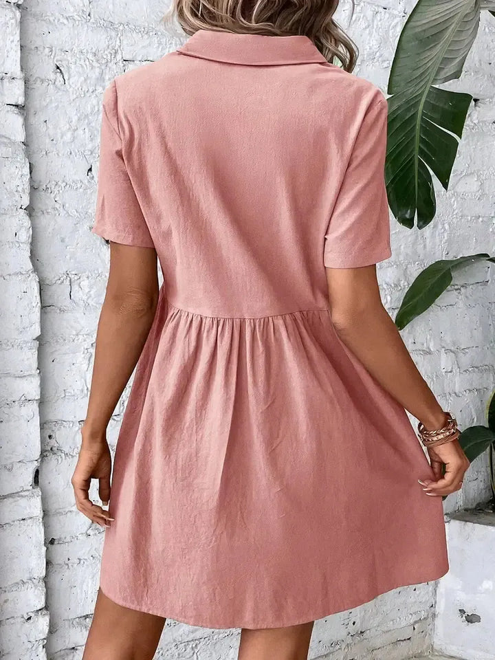 Pink Women's Button-Front Shirt Dress — Honor Lapel Short Sleeve - Back Detail
