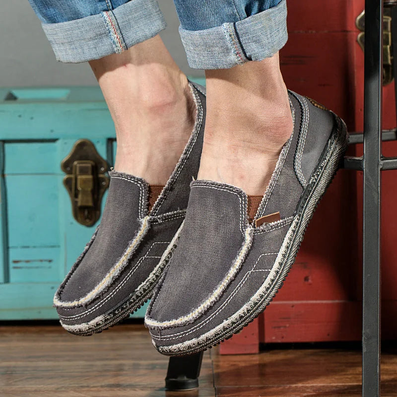 Grey Men's Canvas Casual Loafers — Ben Slip-On Breathable Lightweight - Front Pose