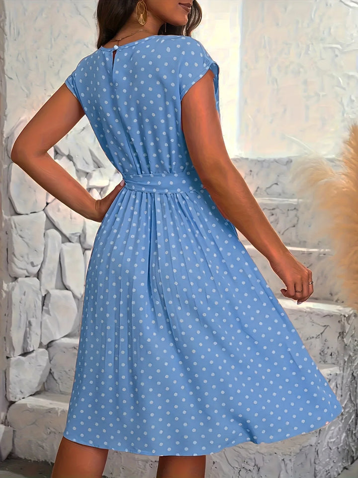 Camille | Chic Cap Sleeve Polka Dot Dress