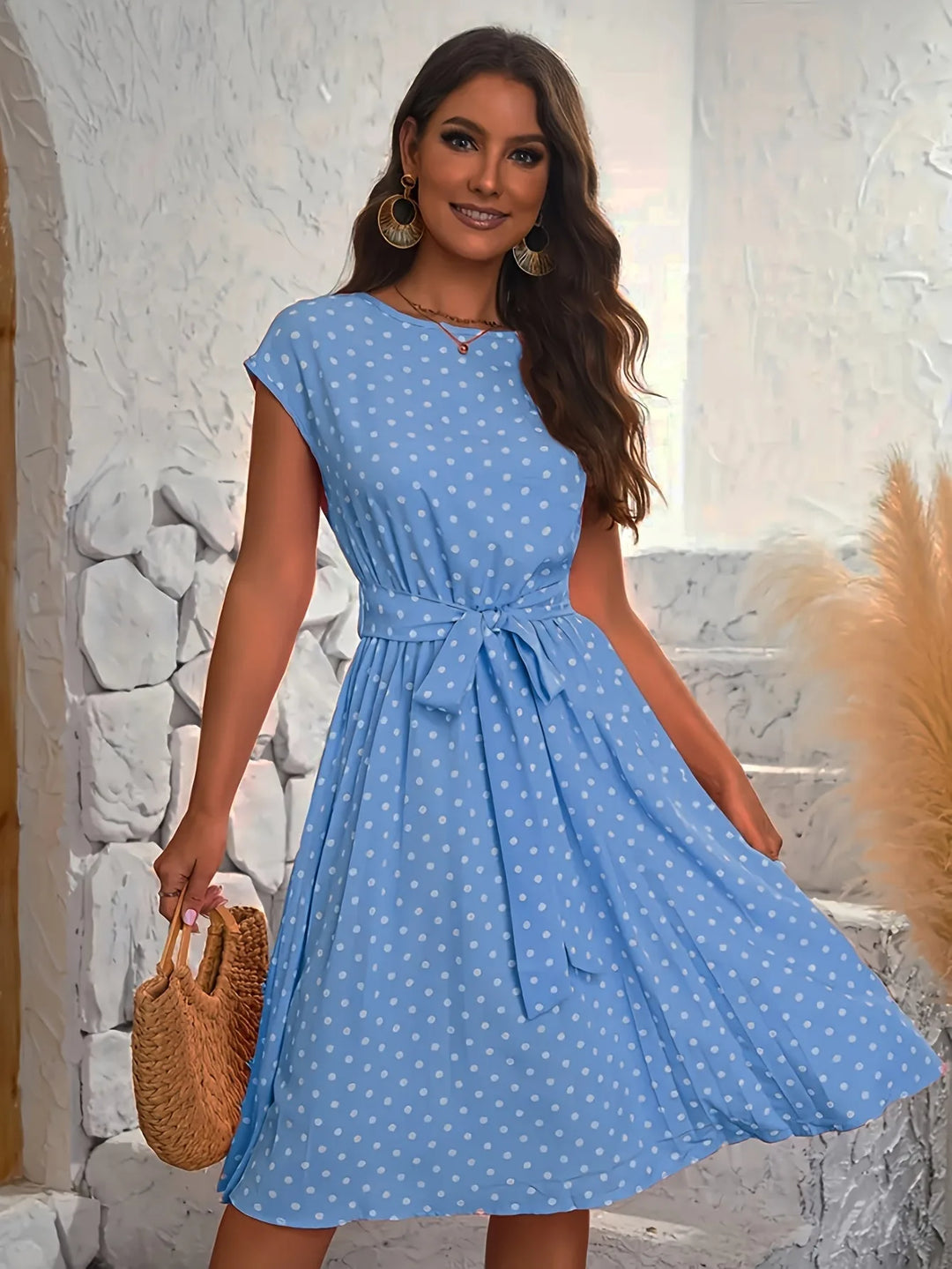 Camille | Chic Cap Sleeve Polka Dot Dress