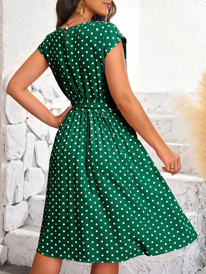 Camille | Chic Cap Sleeve Polka Dot Dress