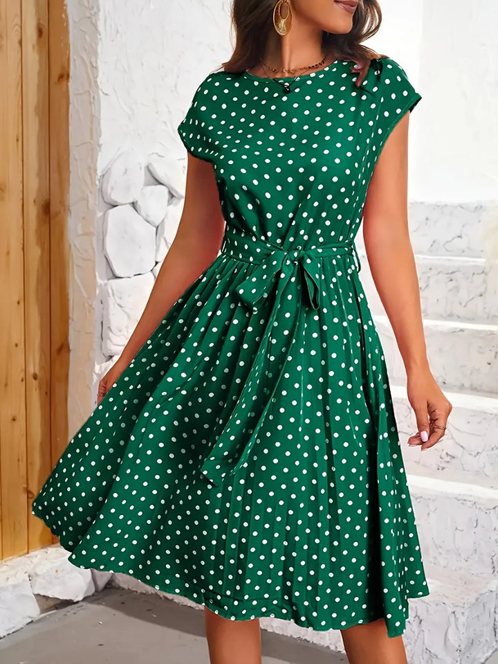 Camille | Chic Cap Sleeve Polka Dot Dress