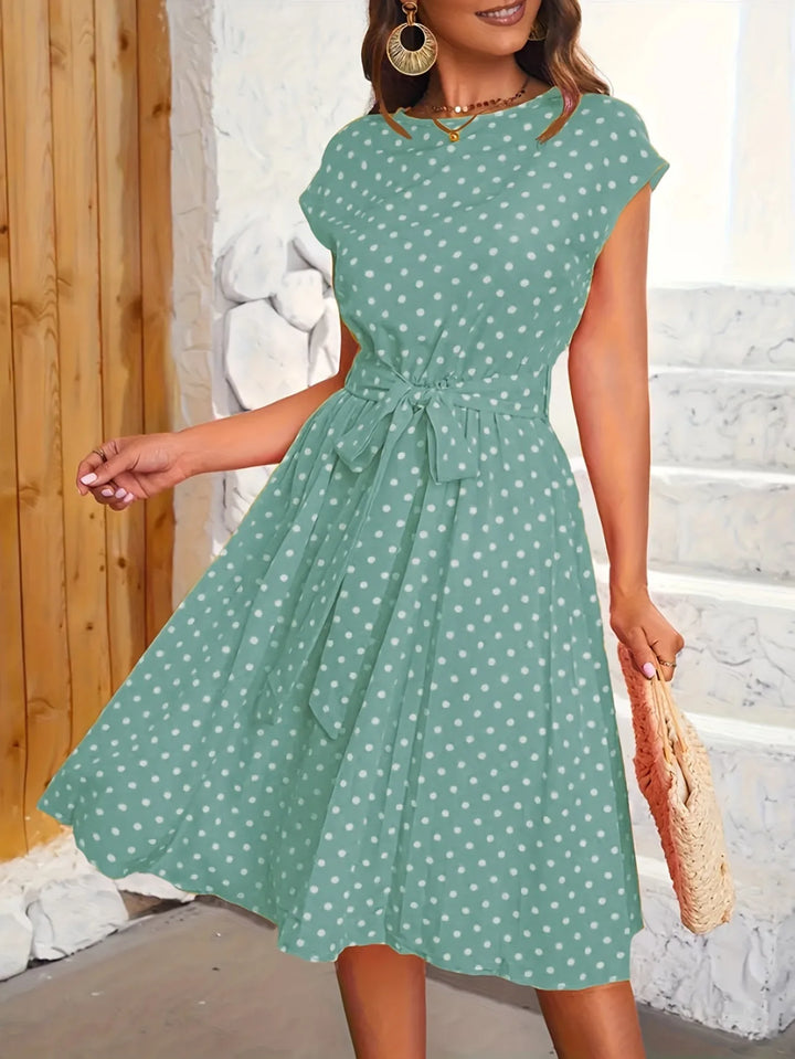 Camille | Chic Cap Sleeve Polka Dot Dress