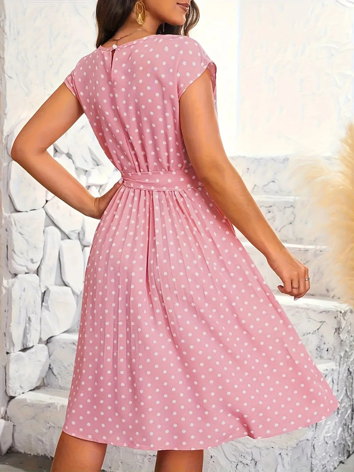 Camille | Chic Cap Sleeve Polka Dot Dress