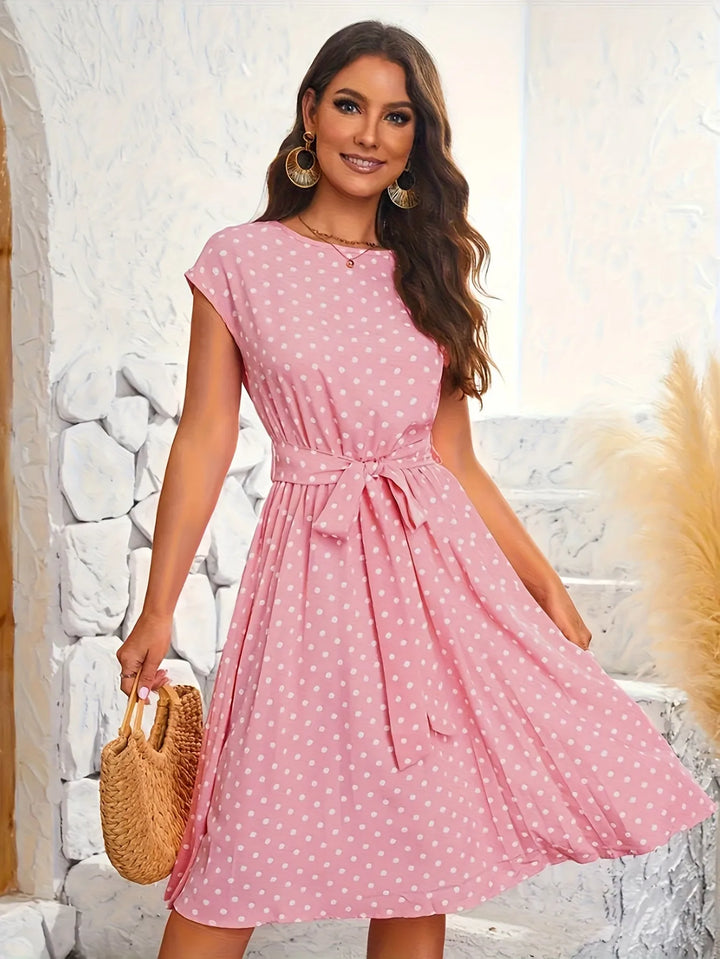 Camille | Chic Cap Sleeve Polka Dot Dress
