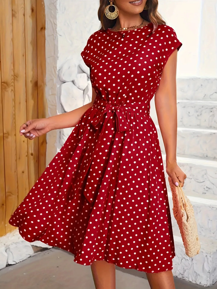 Camille | Chic Cap Sleeve Polka Dot Dress