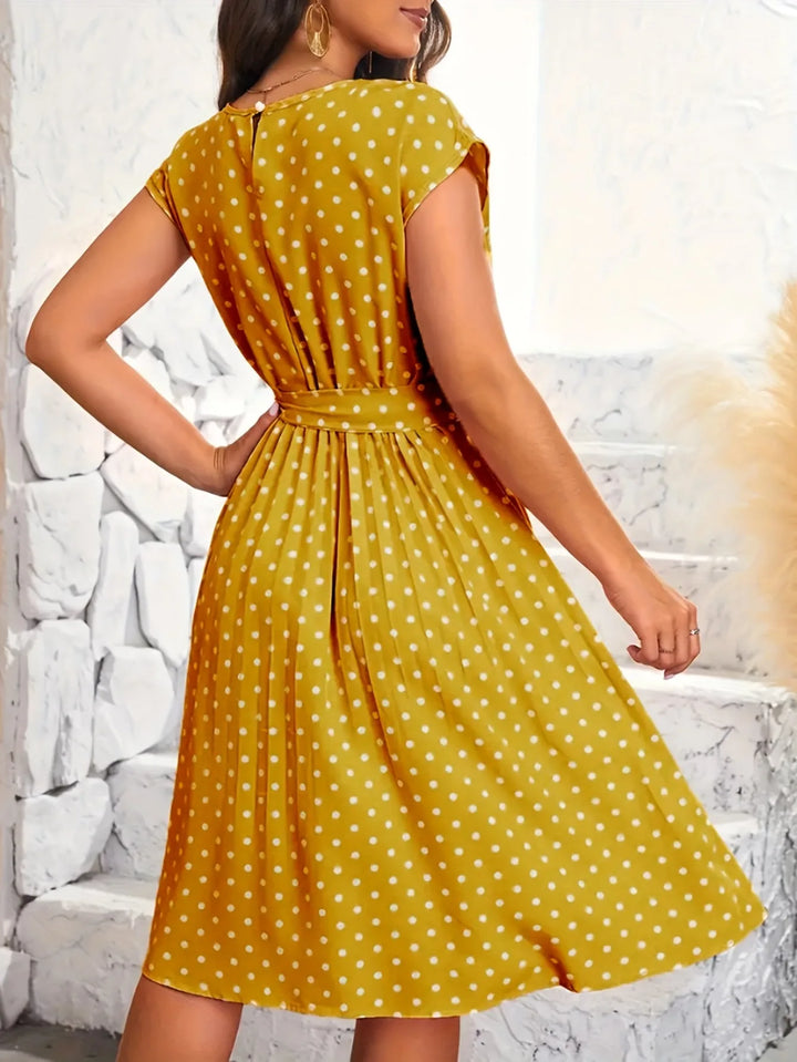 Camille | Chic Cap Sleeve Polka Dot Dress