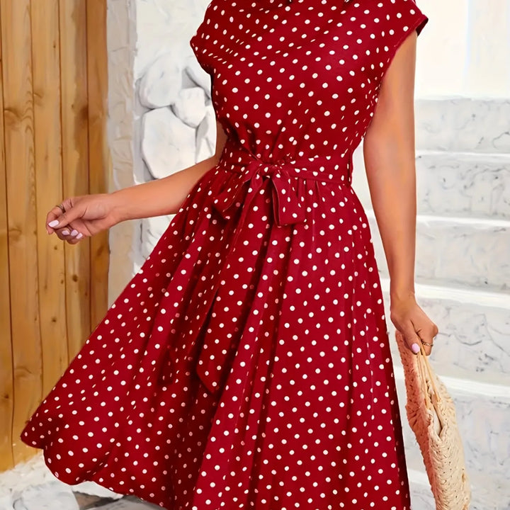 Camille | Chic Cap Sleeve Polka Dot Dress