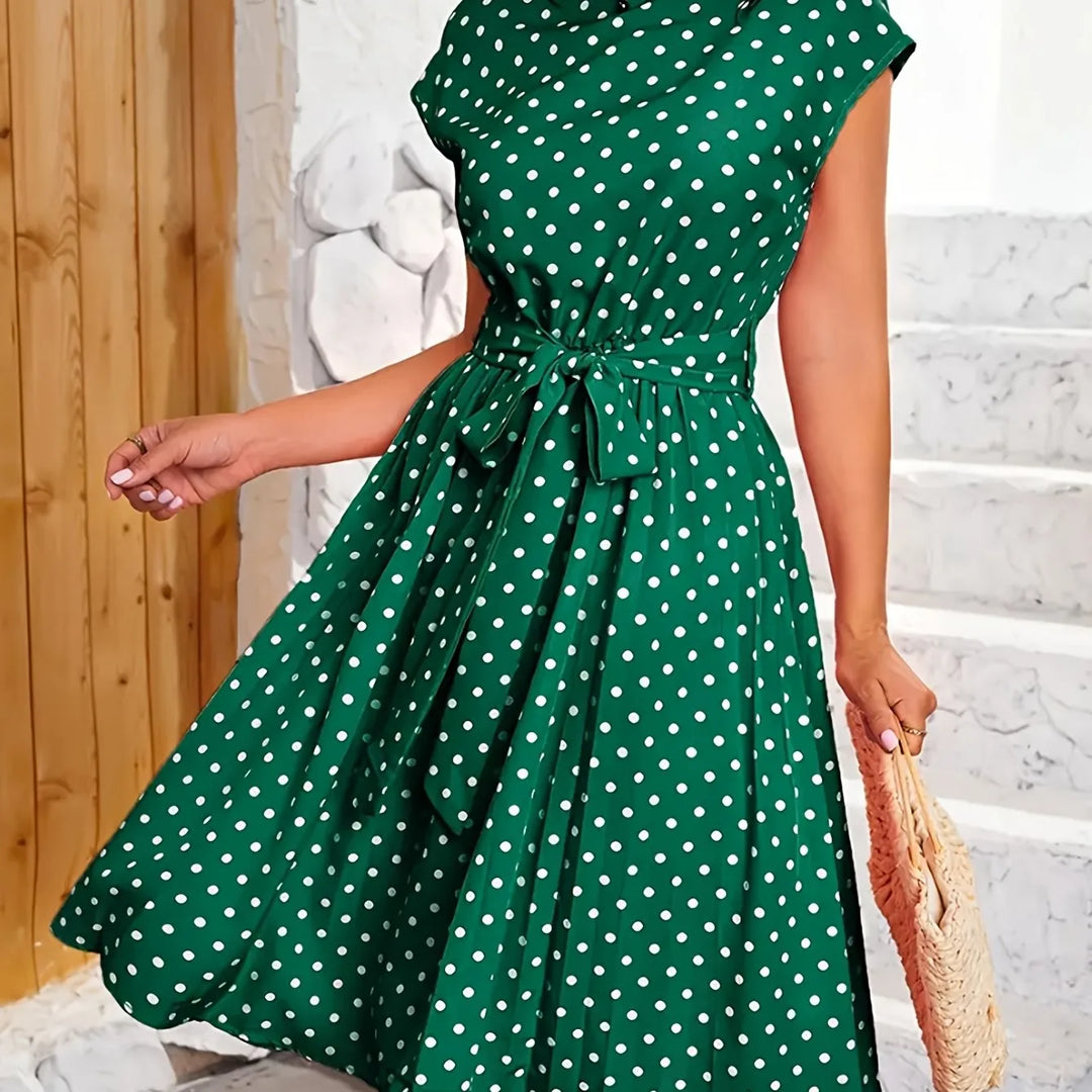 Camille | Chic Cap Sleeve Polka Dot Dress