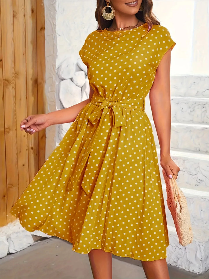 Camille | Chic Cap Sleeve Polka Dot Dress