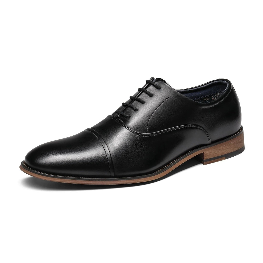 Black Men's Cap-Toe Oxford Dress Shoes — Hudson Brown Classic Lace-Up - Side Profile