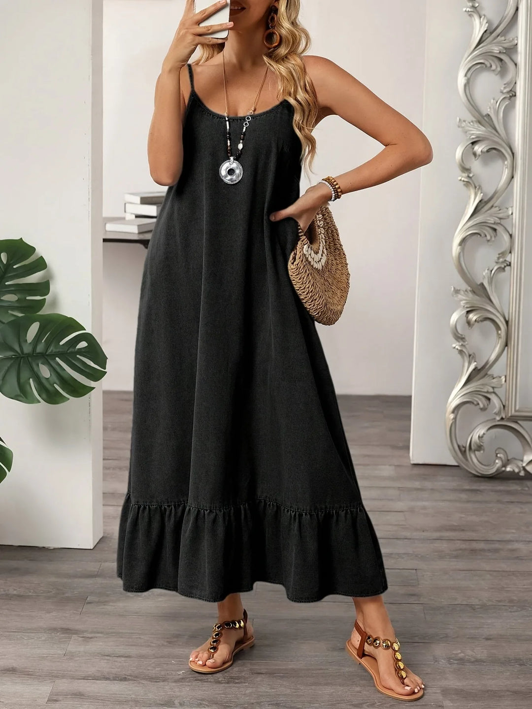 Aria | Casual Spaghetti Strap Tiered Midaxi Dress