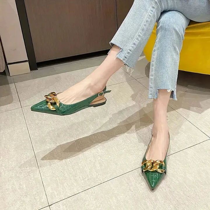 Hazel | Chain Detail Pointed Toe Slingback Flats